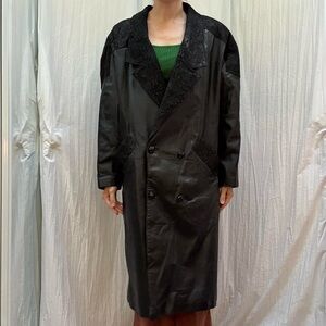 Black Leather Trench Coat Women’s Size L by Charles Klein Vintage 90s